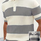 Men's Striped Ribbed Knit Short Sleeve Polo Sweater