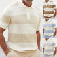 Men's Striped Ribbed Knit Short Sleeve Polo Sweater