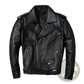 Men's Cowhide Leather Motorcycle Biker Jacket with Lapels