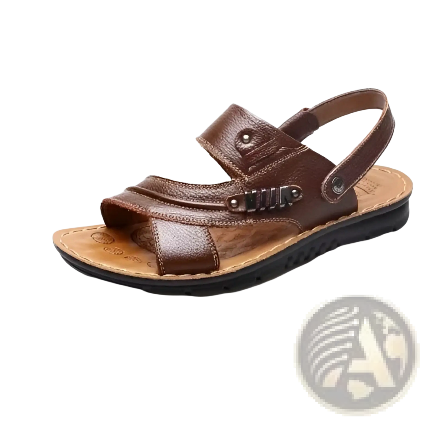 Men's Cowhide Leather Sandals with Buckle Accents