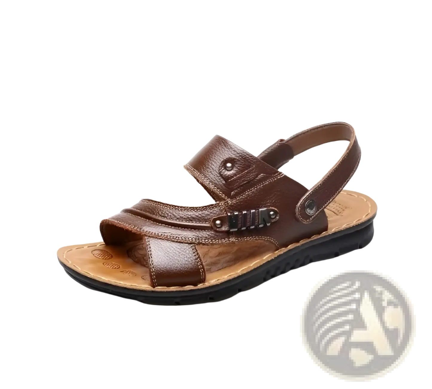 Men's Cowhide Leather Sandals with Buckle Accents