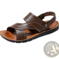 Men's Cowhide Leather Sandals with Buckle Accents