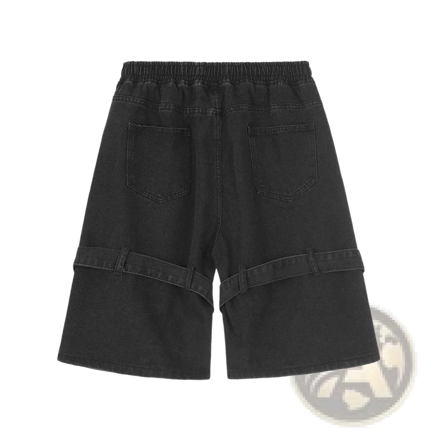 Men's Diagonal Strap Denim Shorts with Drawstring Waist