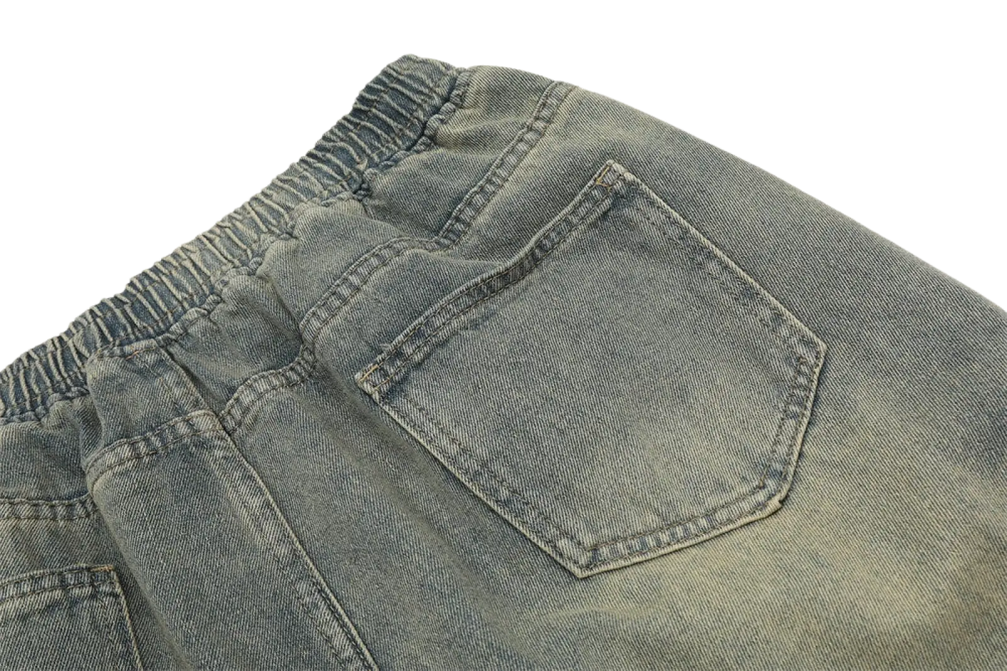 Men's Diagonal Strap Denim Shorts with Drawstring Waist