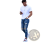Men's Distressed Blue Denim Ripped Knee Jeans