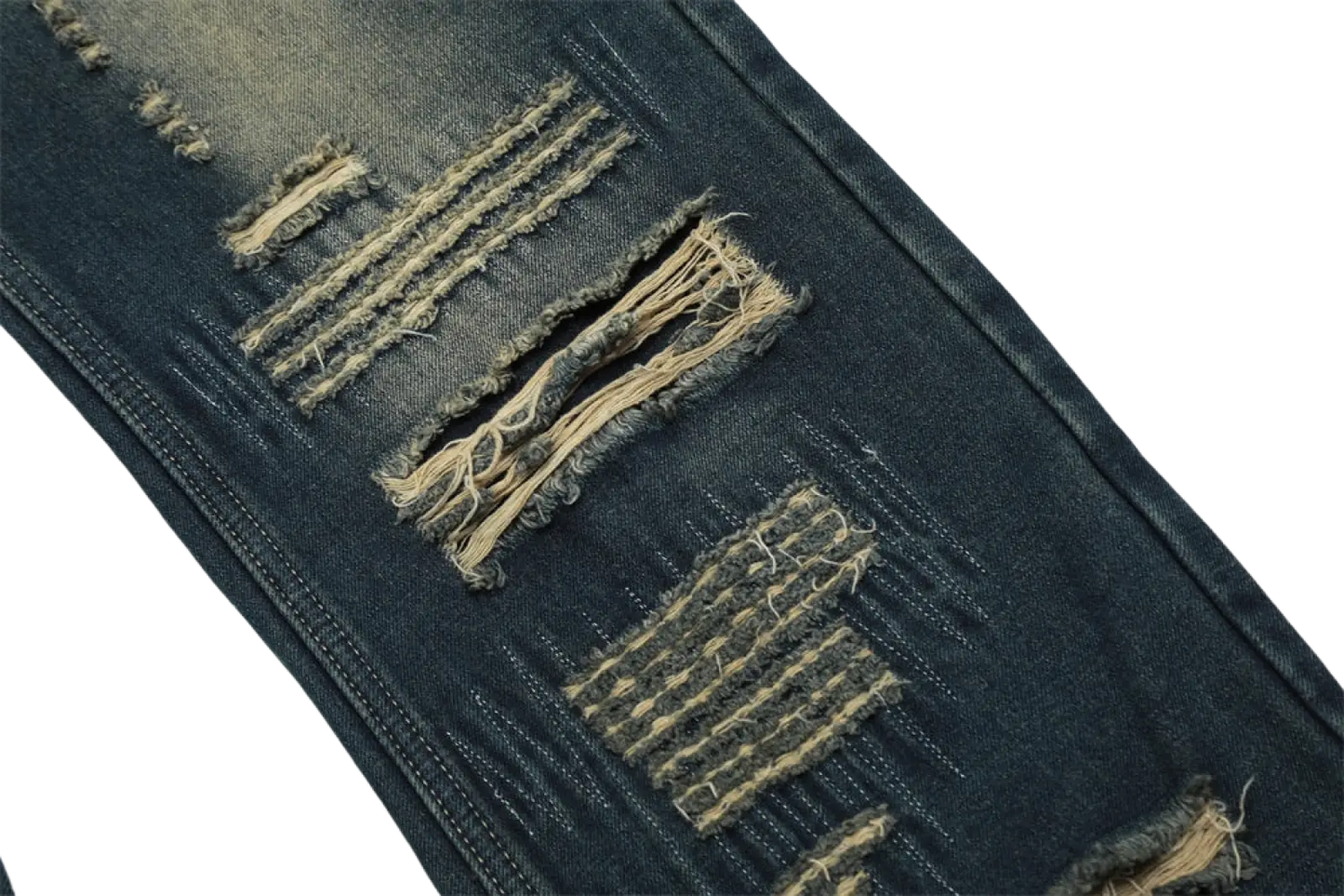 Men's Distressed Dark Wash Straight Leg Ripped Jeans