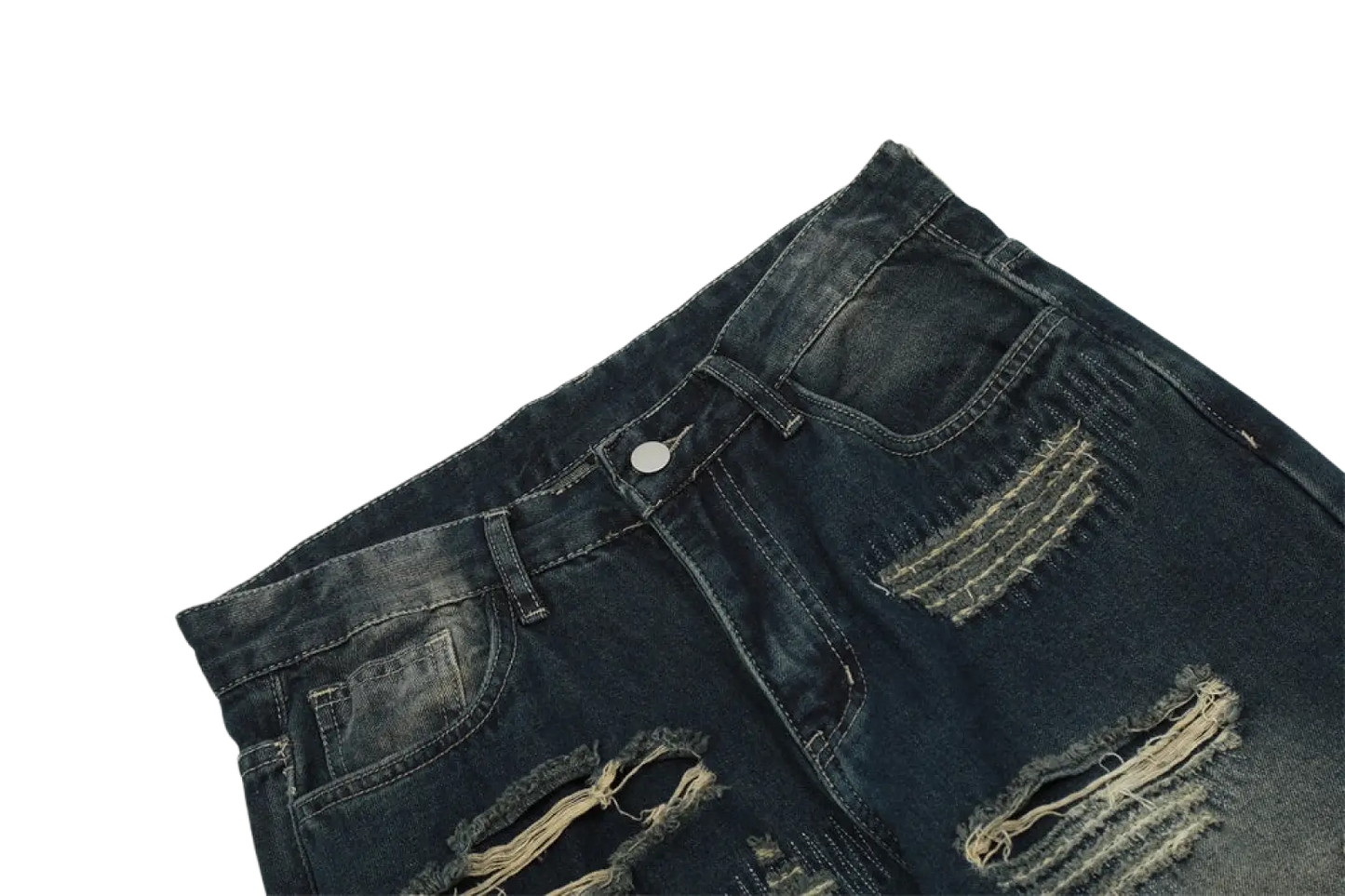 Men's Distressed Dark Wash Straight Leg Ripped Jeans