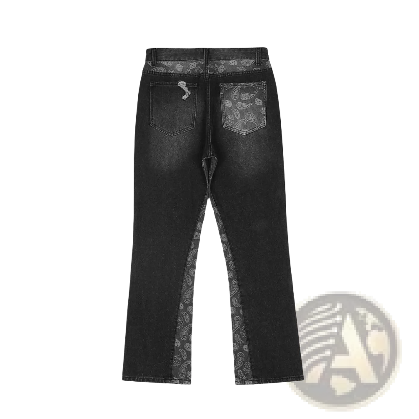 Men's Distressed Paisley Patchwork Flare Jeans