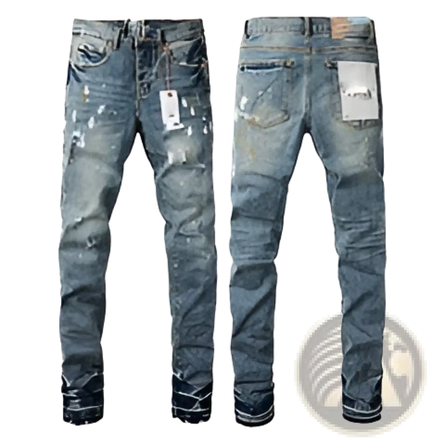 Men's Distressed Slim Fit Patchwork Denim Jeans
