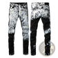 Men's Distressed Slim Fit Patchwork Denim Jeans