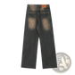 Men's Distressed Straight Leg Black Denim Jeans