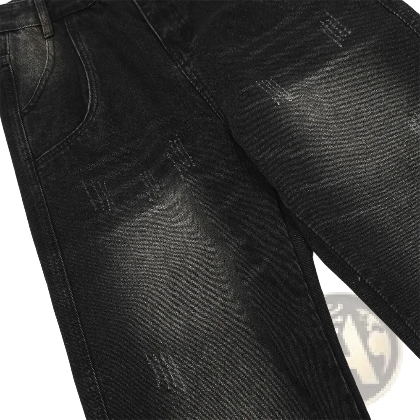 Men's Distressed Straight Leg Black Denim Jeans