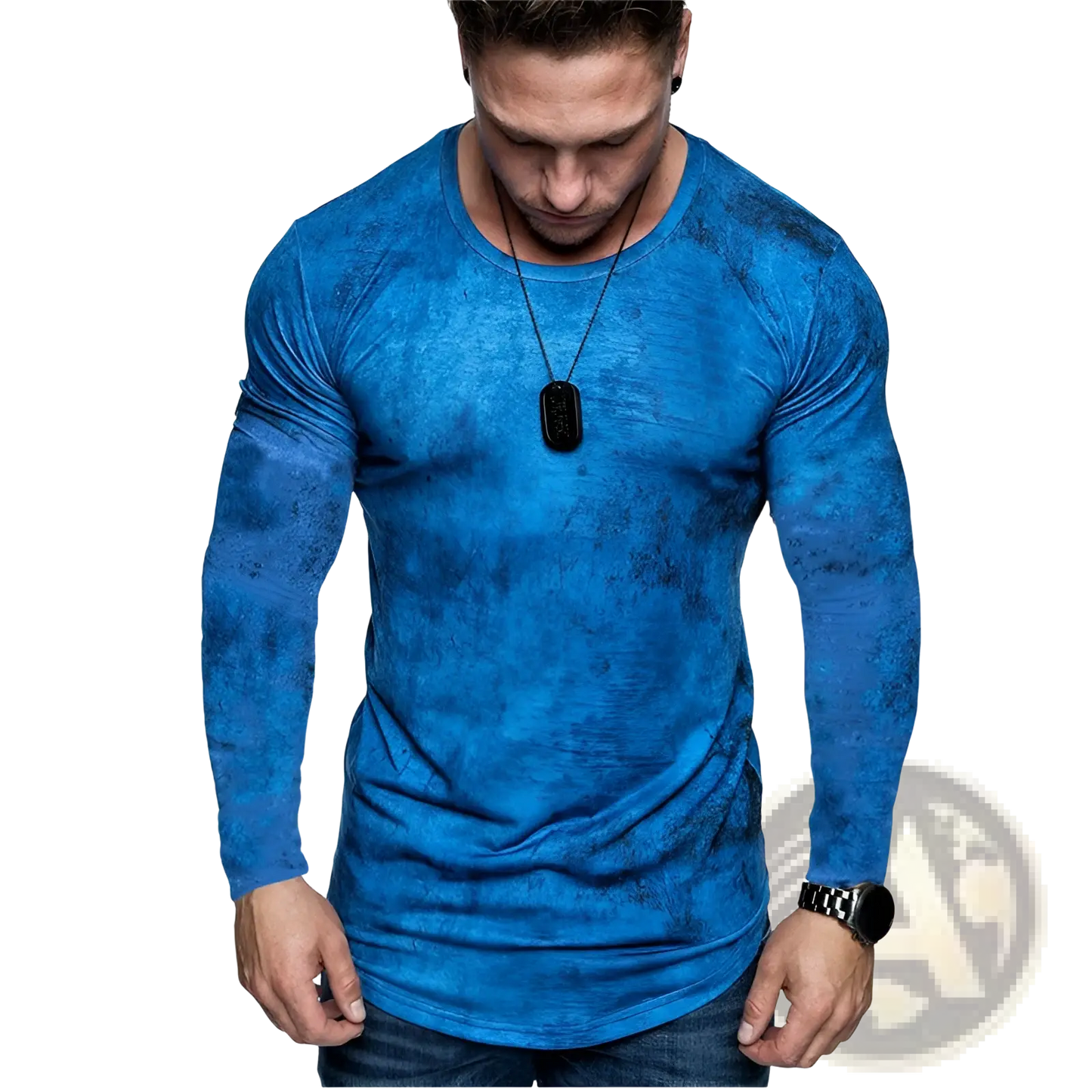 Men's Distressed Textured Long Sleeve T-shirt