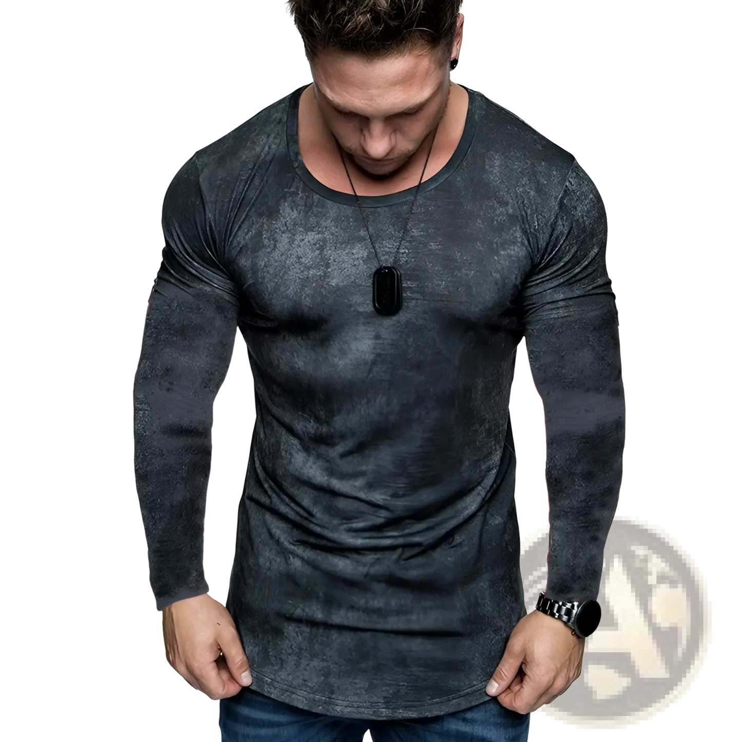 Men's Distressed Textured Long Sleeve T-shirt