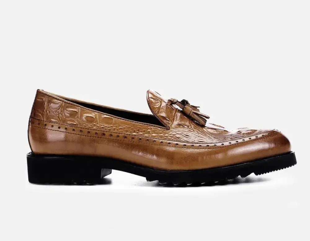 Men's Crocodile Embossed Leather Tassel Brogue Shoes