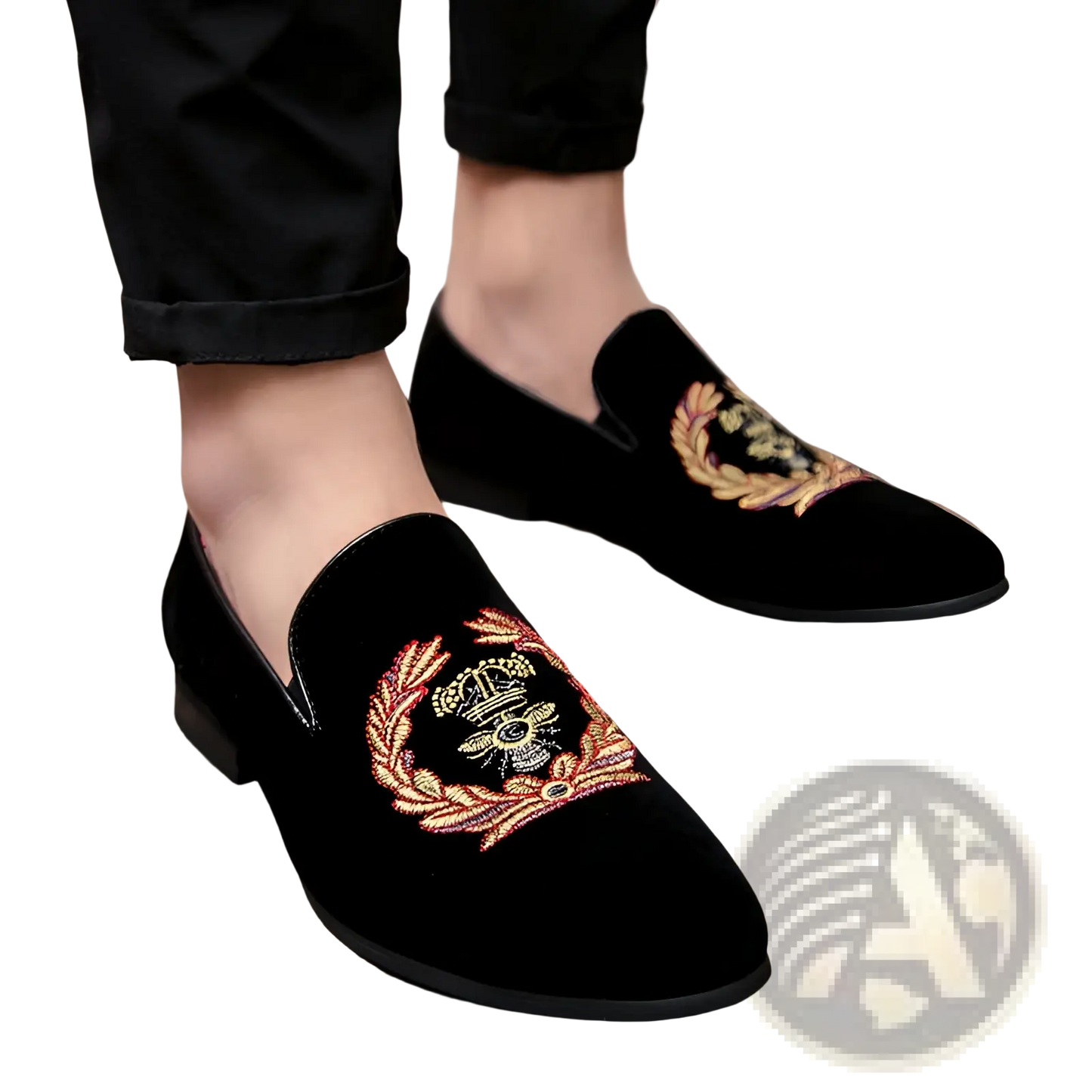 Men's Embroidered Laurel Wreath Velvet Loafers