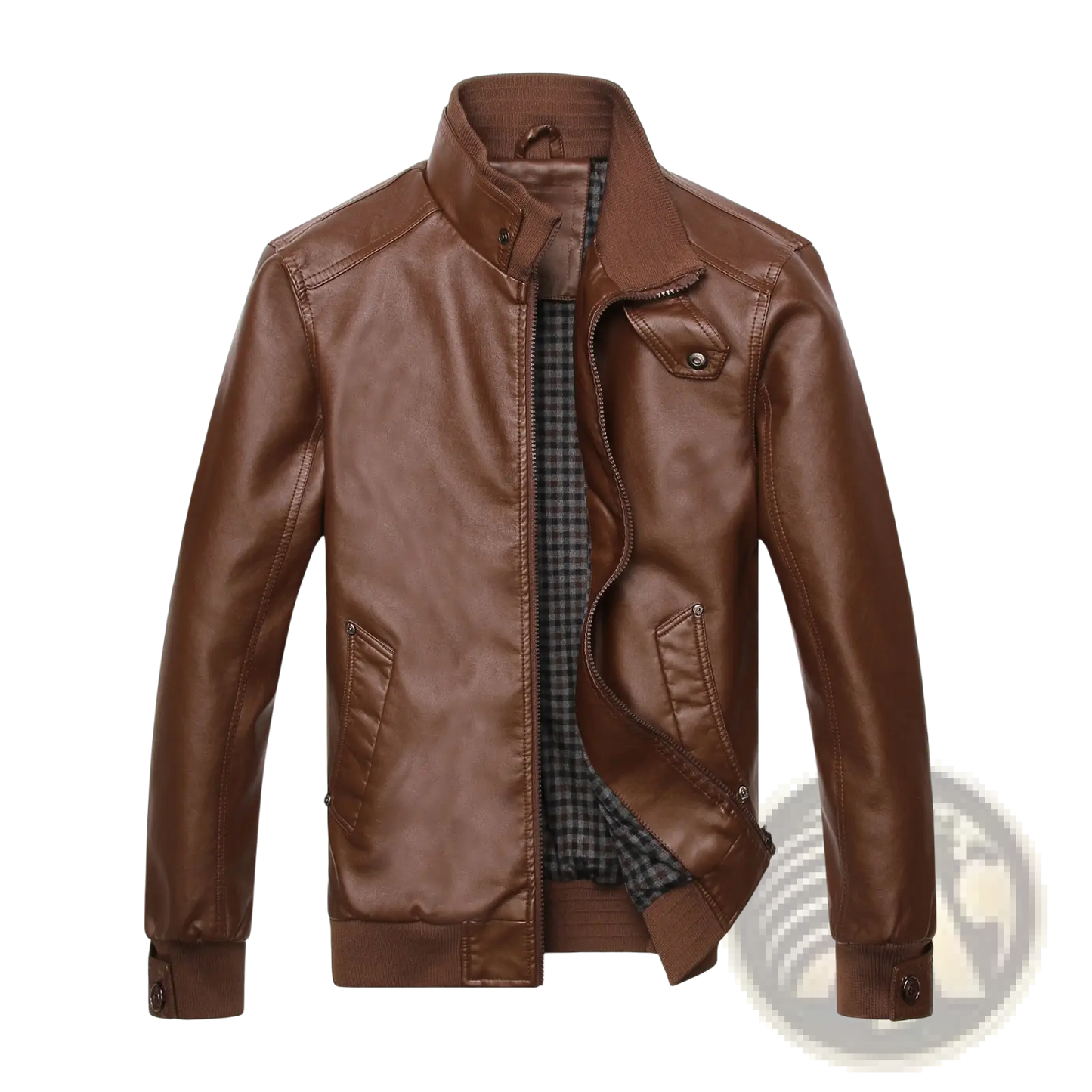 Men's Faux Leather Bomber Jacket with Stand Collar