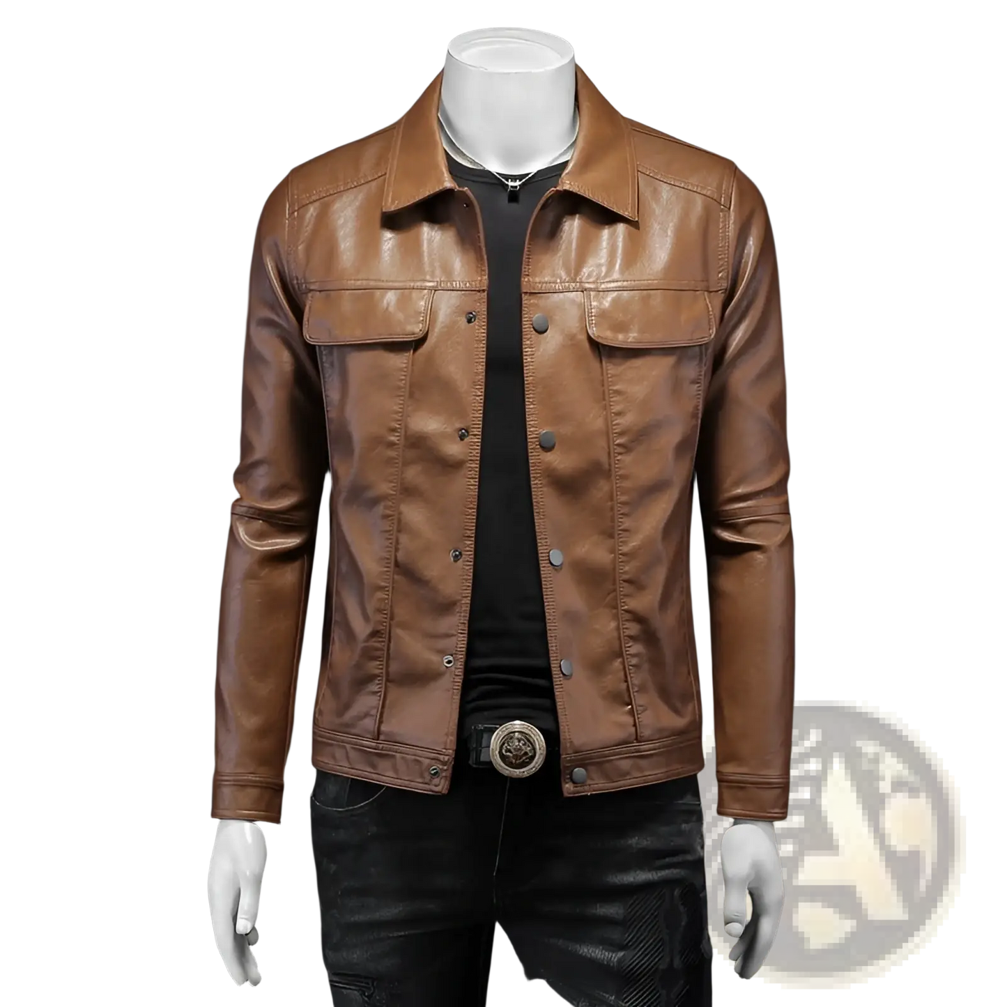 Men's Faux Leather Button Front Motorcycle Jacket