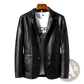 Men's Faux Leather Double Breasted Jacket with Pockets