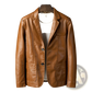 Men's Faux Leather Double Breasted Jacket with Pockets
