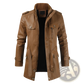 Men's Faux Leather Stand Collar Trench Coat