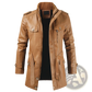Men's Faux Leather Stand Collar Trench Coat