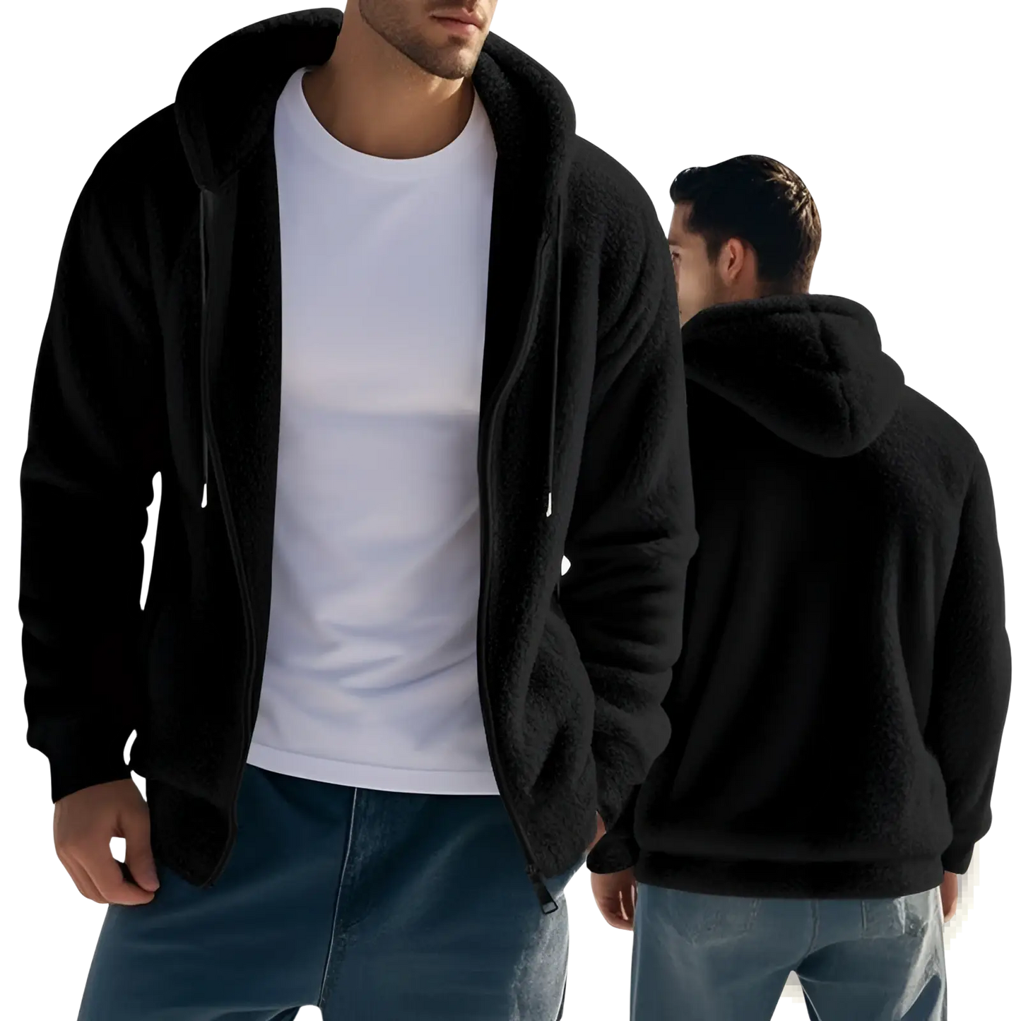 Men's Fleece Lined Loose Zip Up Hooded Jacket