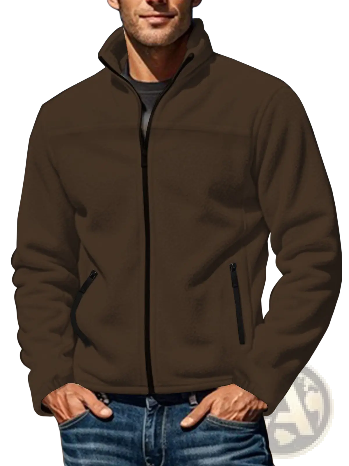 Men's Full Zip Polar Fleece Stand Collar Jacket