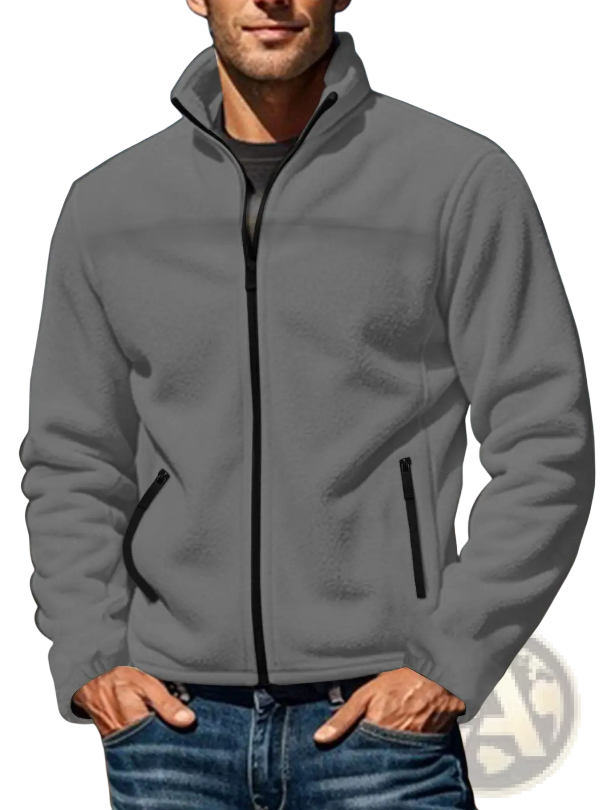 Men's Full Zip Polar Fleece Stand Collar Jacket