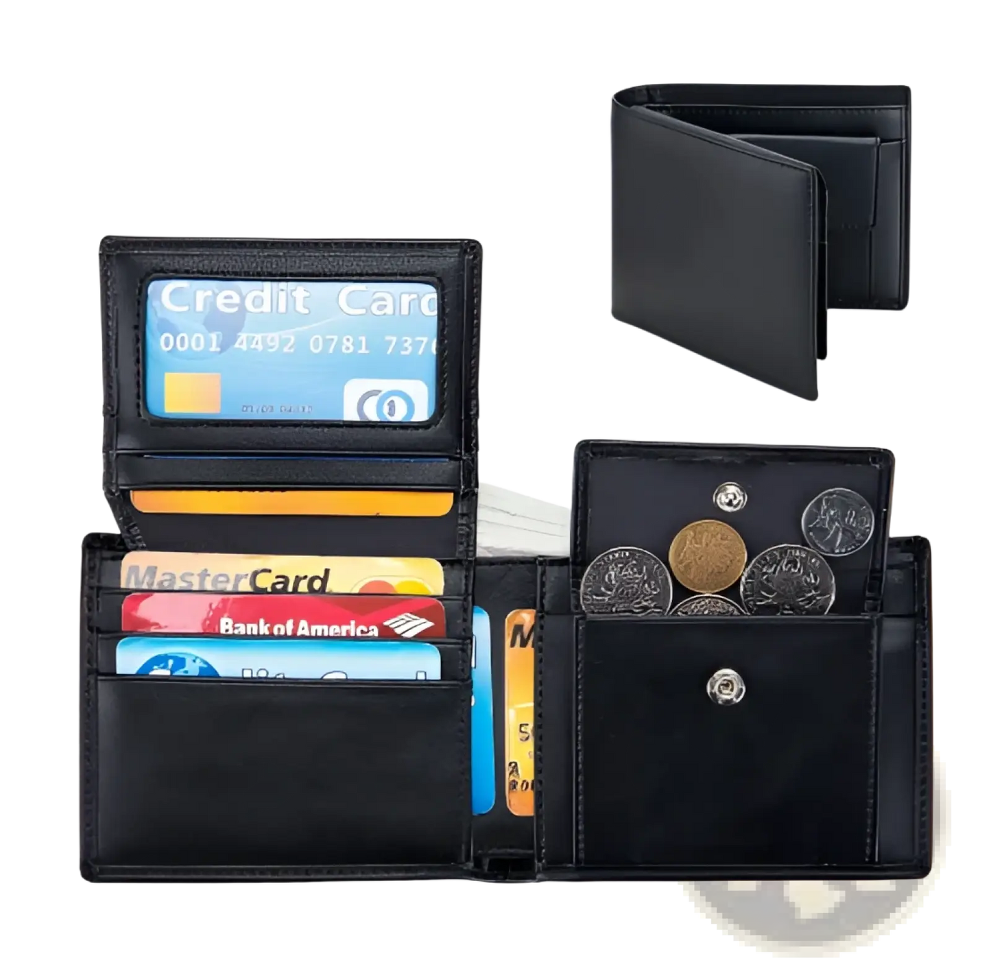 Men's Genuine Leather Bifold Wallet with Coin Pocket