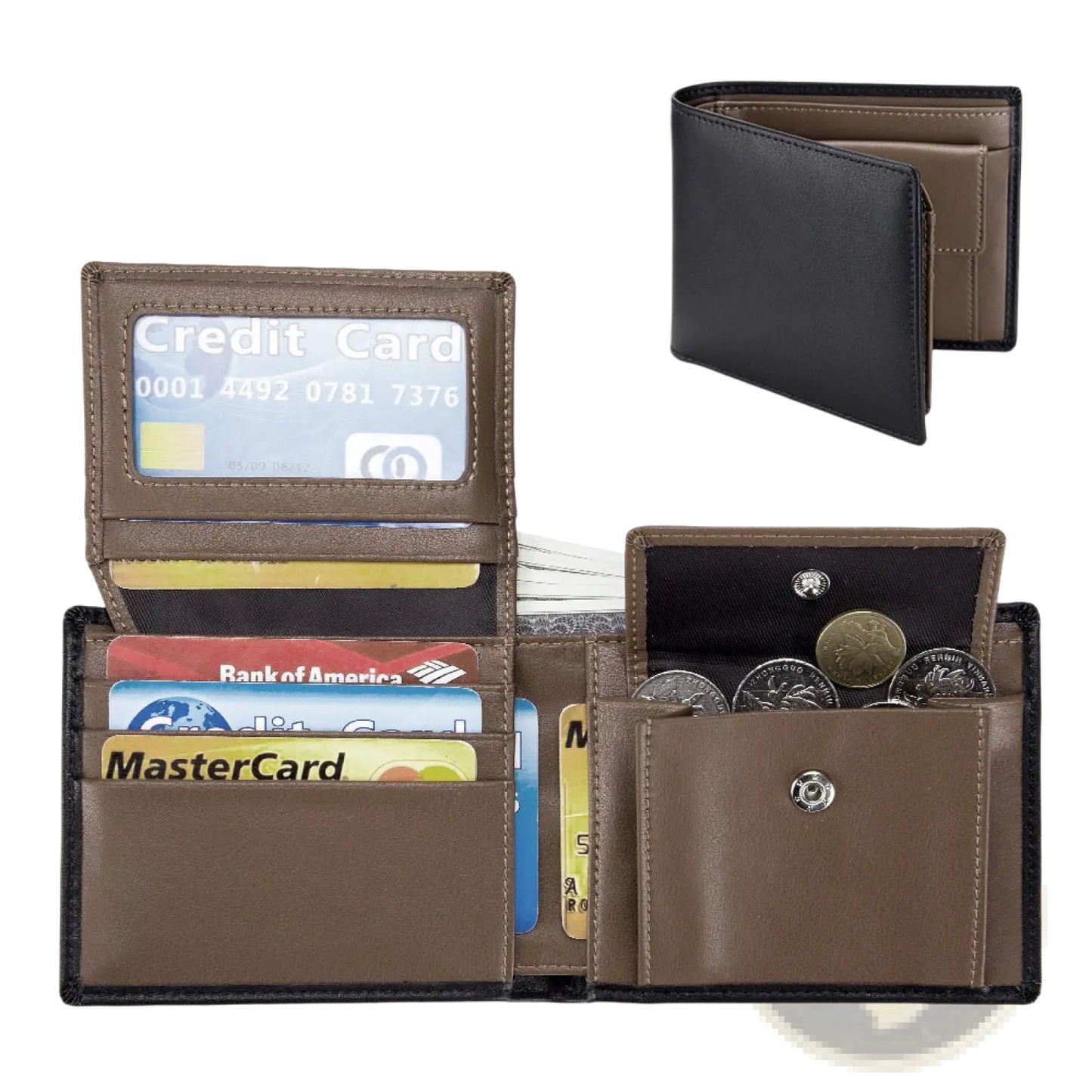 Men's Genuine Leather Bifold Wallet with Coin Pocket