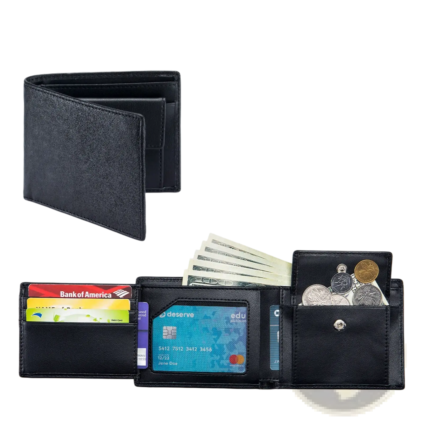 Men's Genuine Leather Bifold Wallet with Coin Pocket