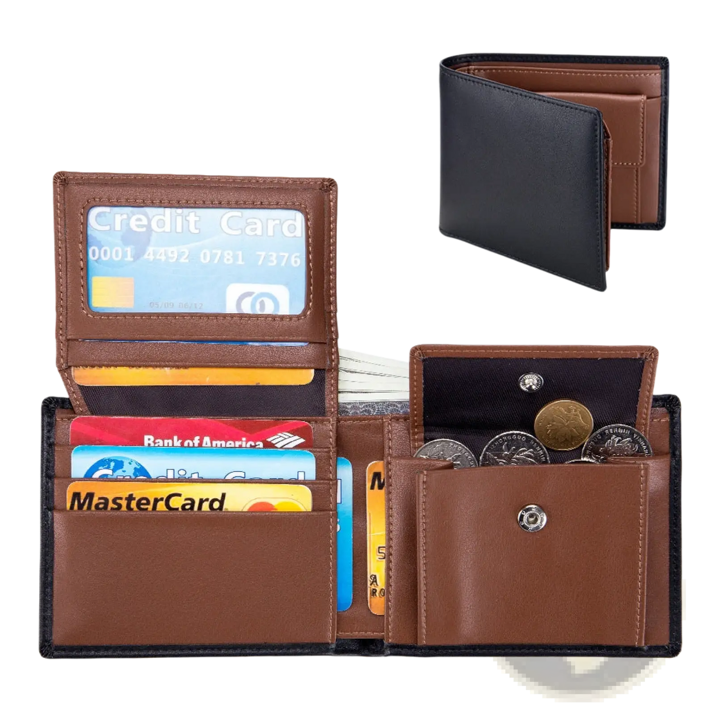 Men's Genuine Leather Bifold Wallet with Coin Pocket