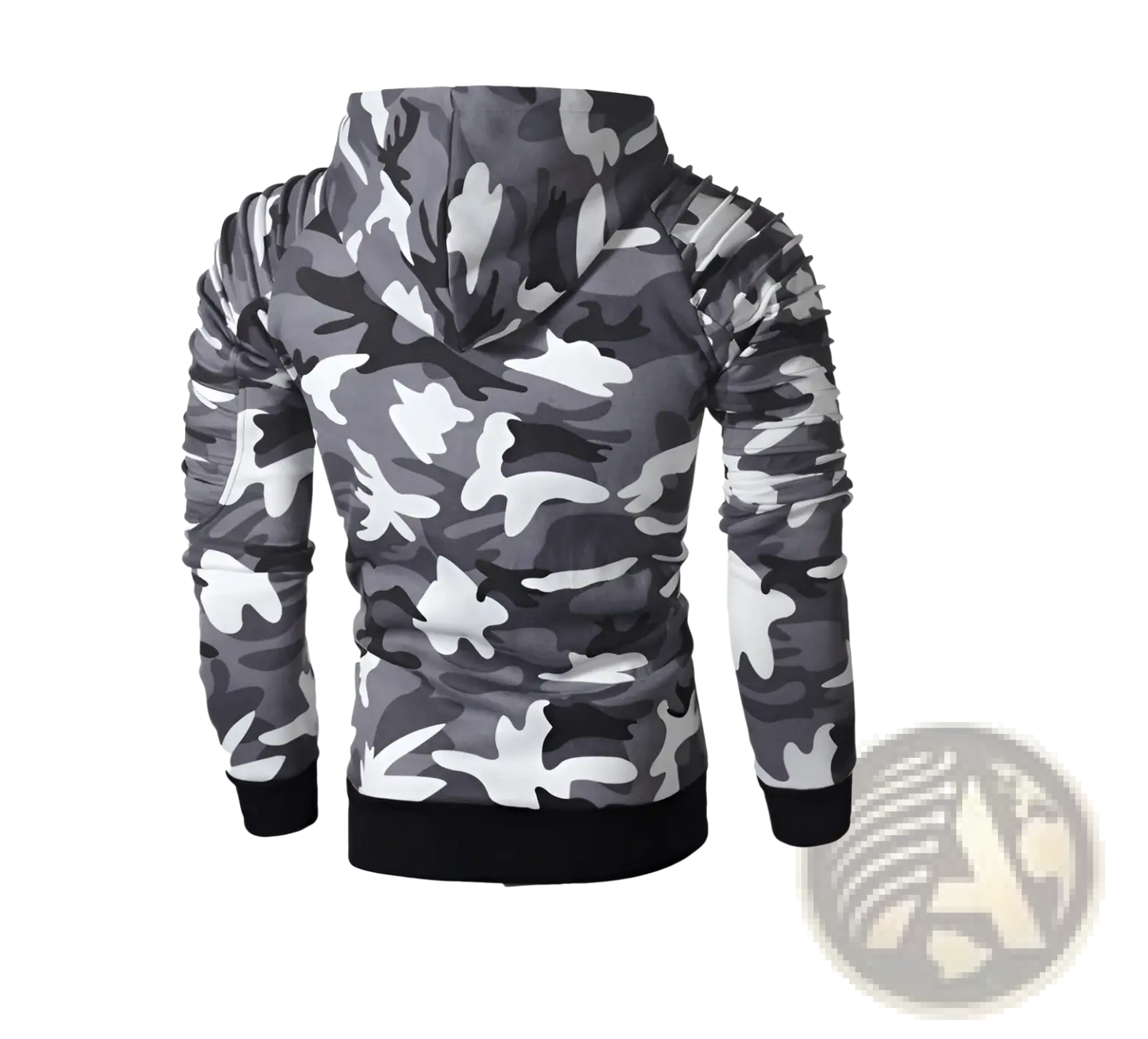 Men's Gray Camo Pleated Raglan Sleeve Hoodie
