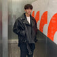 Men's Slim Fit Oblique Zipper Black Leather Moto Jacket