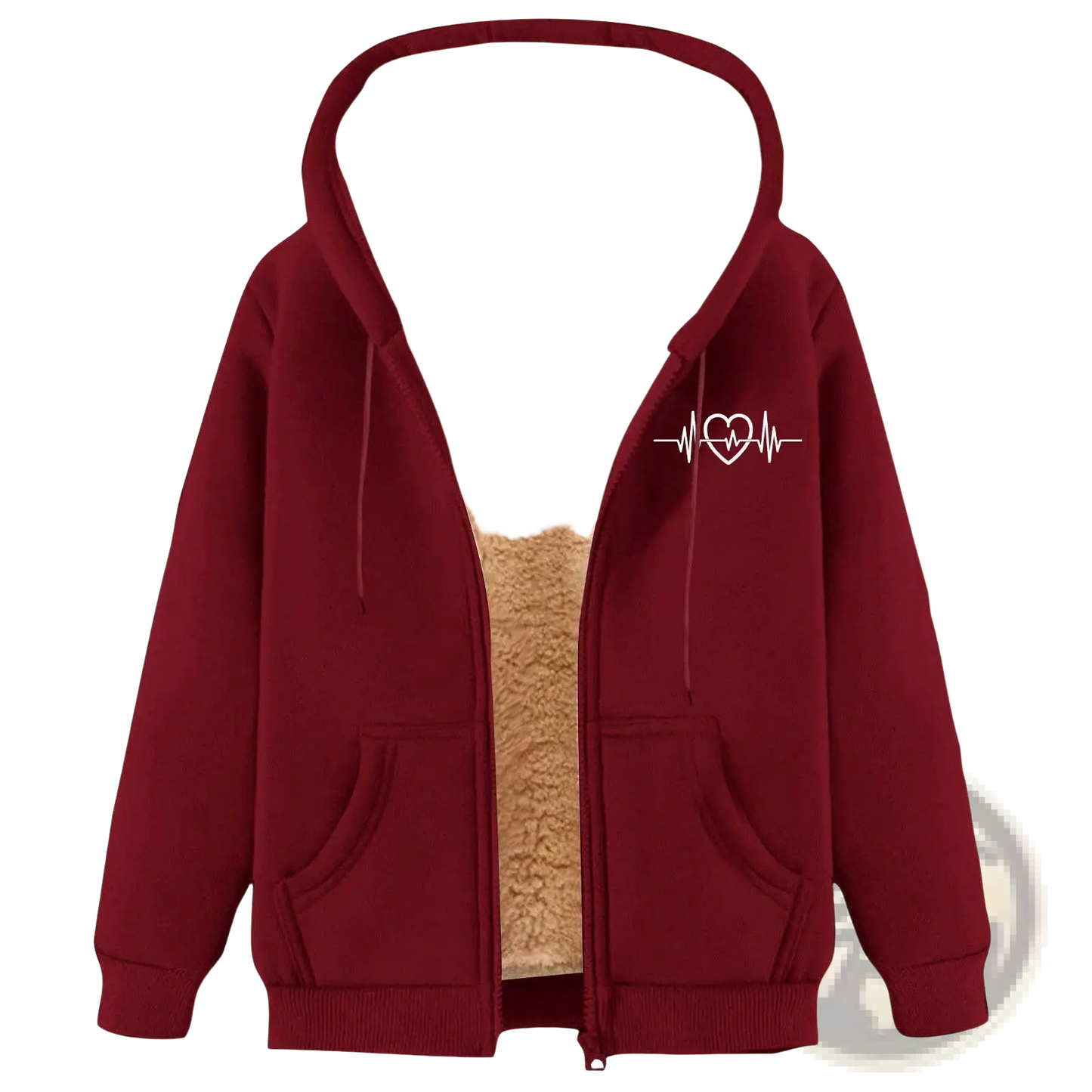 Men's Heartbeat Sherpa Lined Zip Up Winter Fleece Hoodie