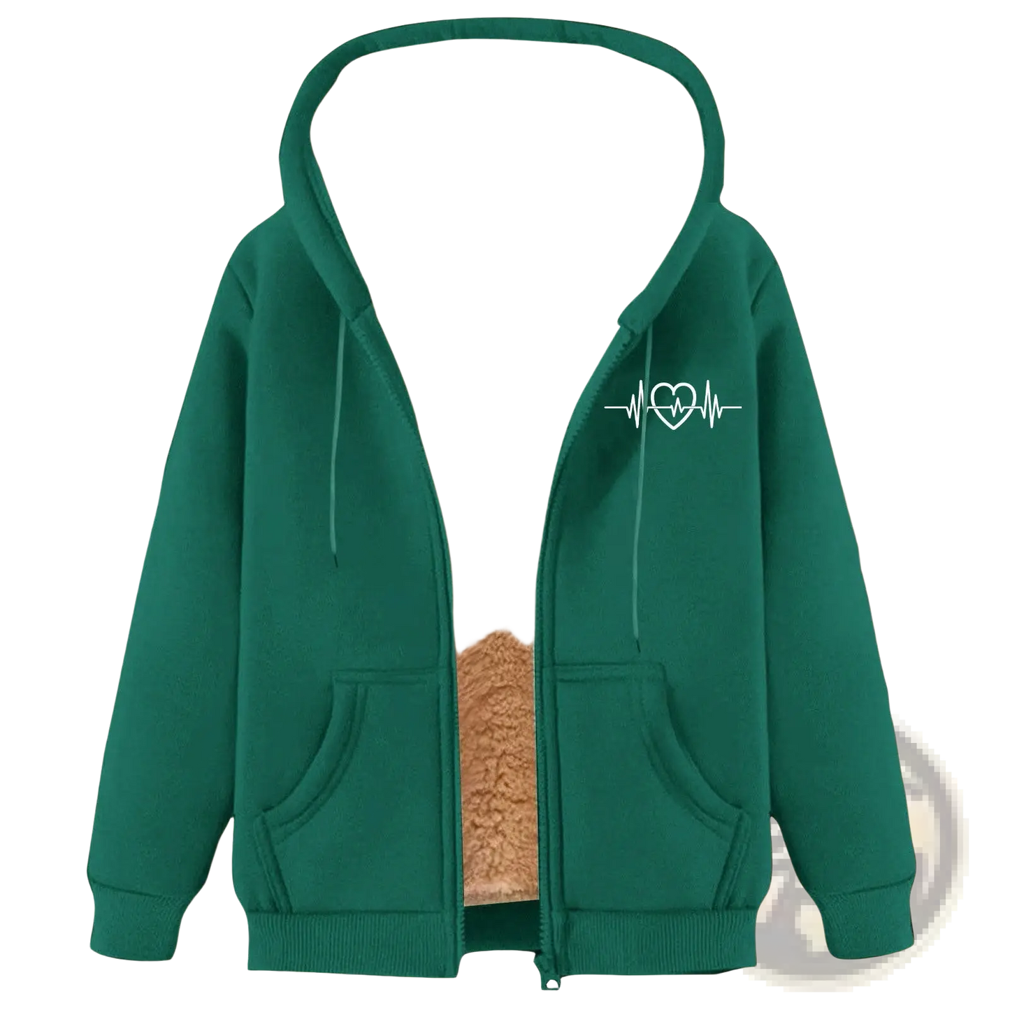 Men's Heartbeat Sherpa Lined Zip Up Winter Fleece Hoodie