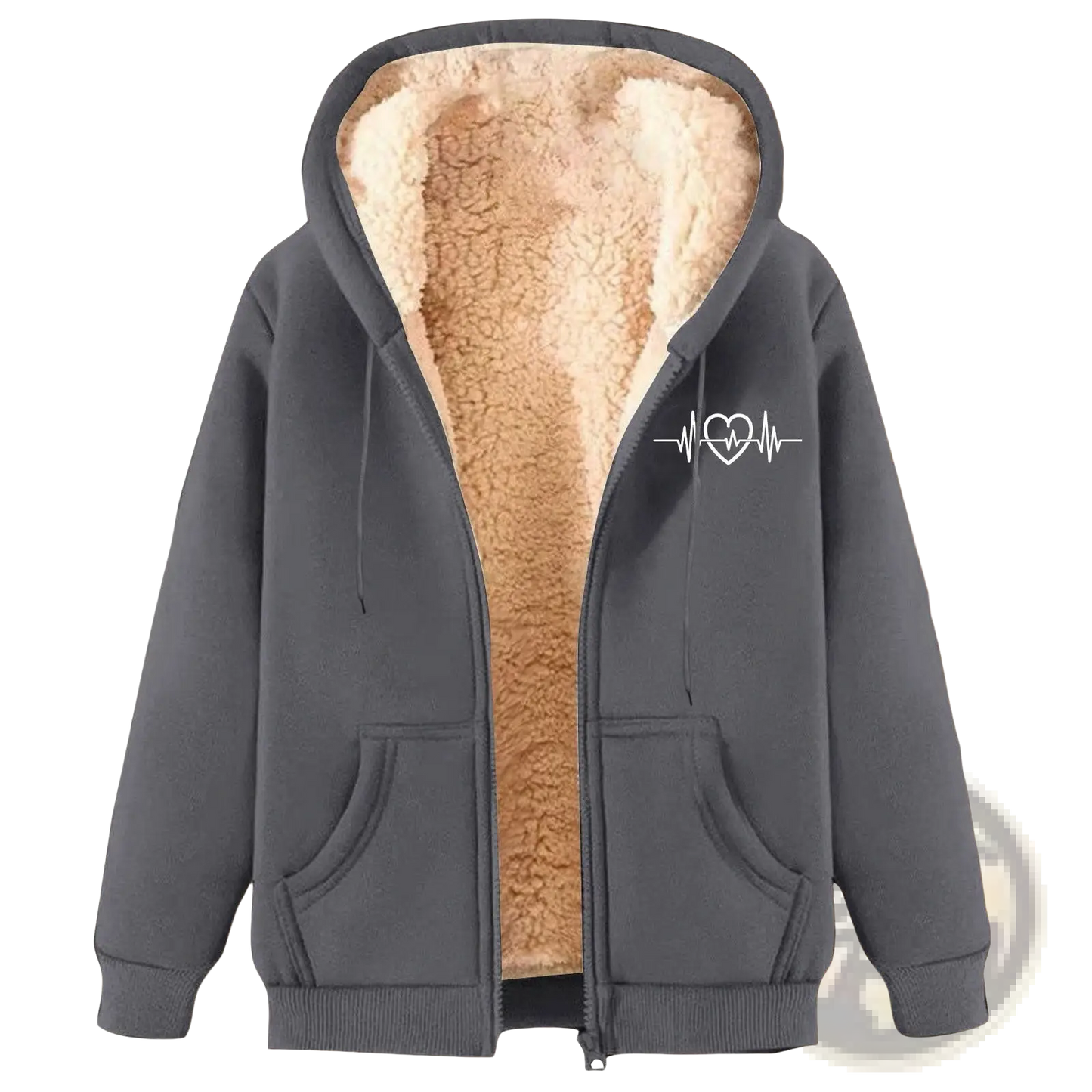 Men's Heartbeat Sherpa Lined Zip Up Winter Fleece Hoodie