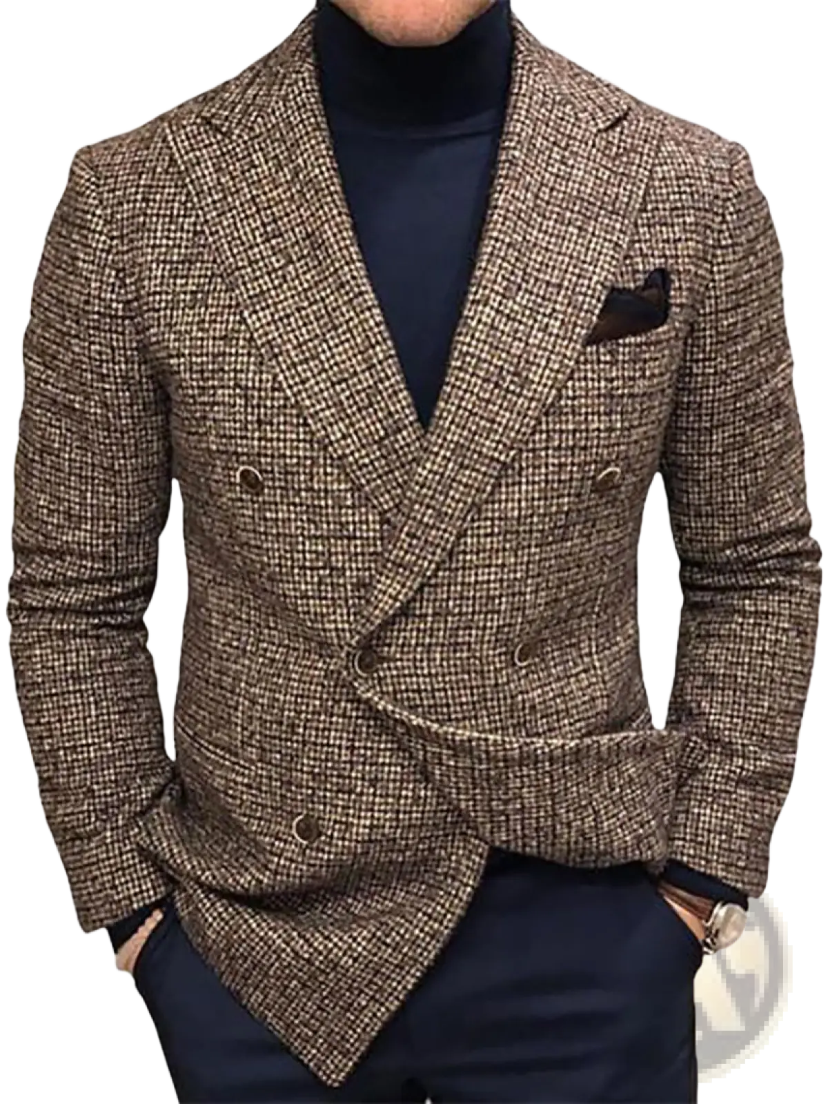 Men's Herringbone Double Breasted Knit Blazer