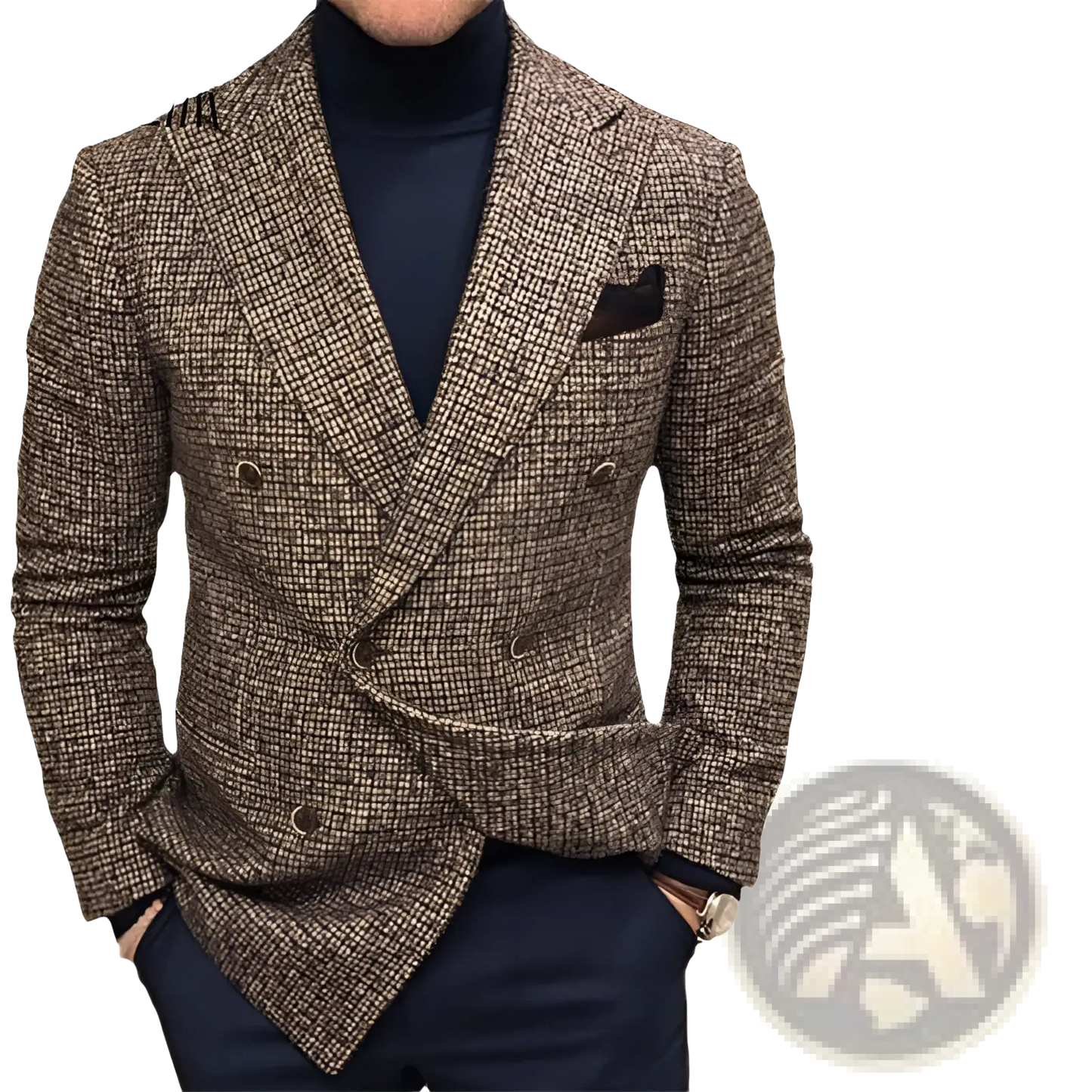 Men's Herringbone Double Breasted Knit Blazer