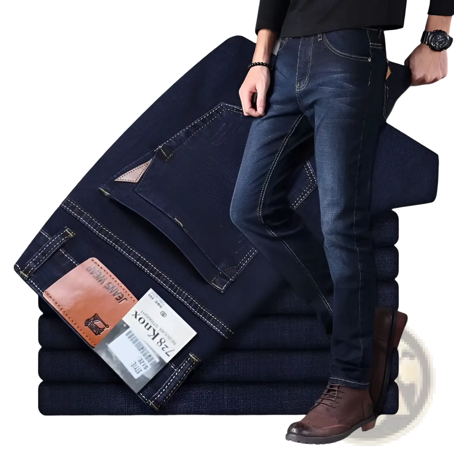 Men's High Waist Slim Fit Elastic Business Casual Jeans