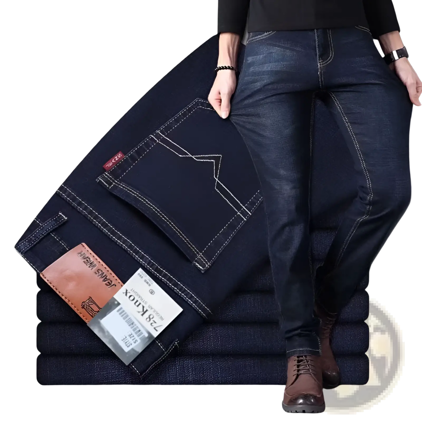 Men's High Waist Slim Fit Elastic Business Casual Jeans