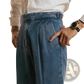 Men's High Waisted Pleated Relaxed Fit Blue Denim Trousers
