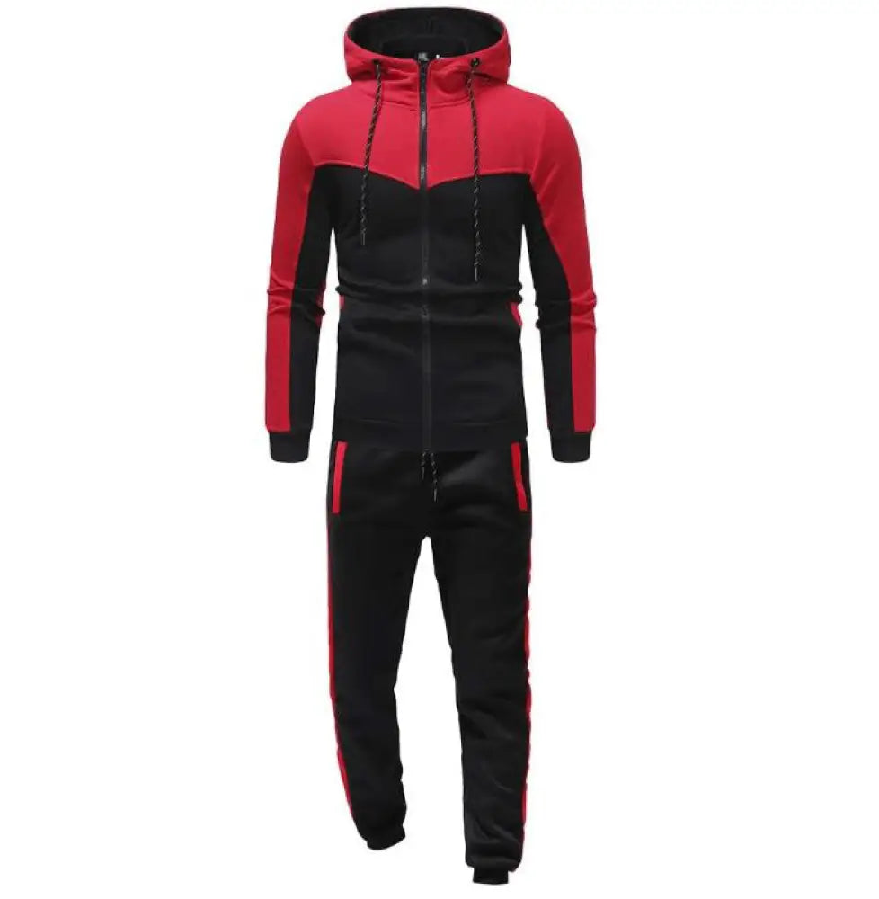 Men's Color Block Hooded Tracksuit and Jogger Set