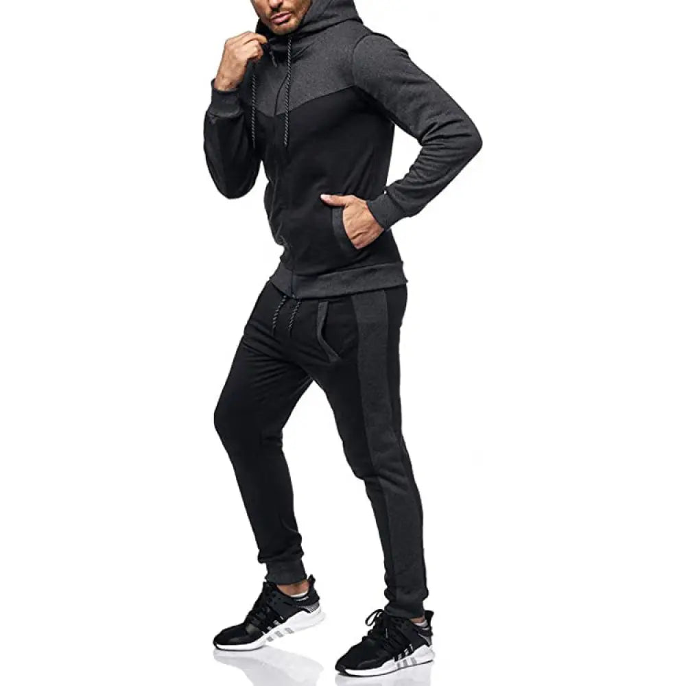 Men's Color Block Hooded Tracksuit and Jogger Set