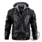 Men's Hooded Pu Leather Jacket with Fleece Lining