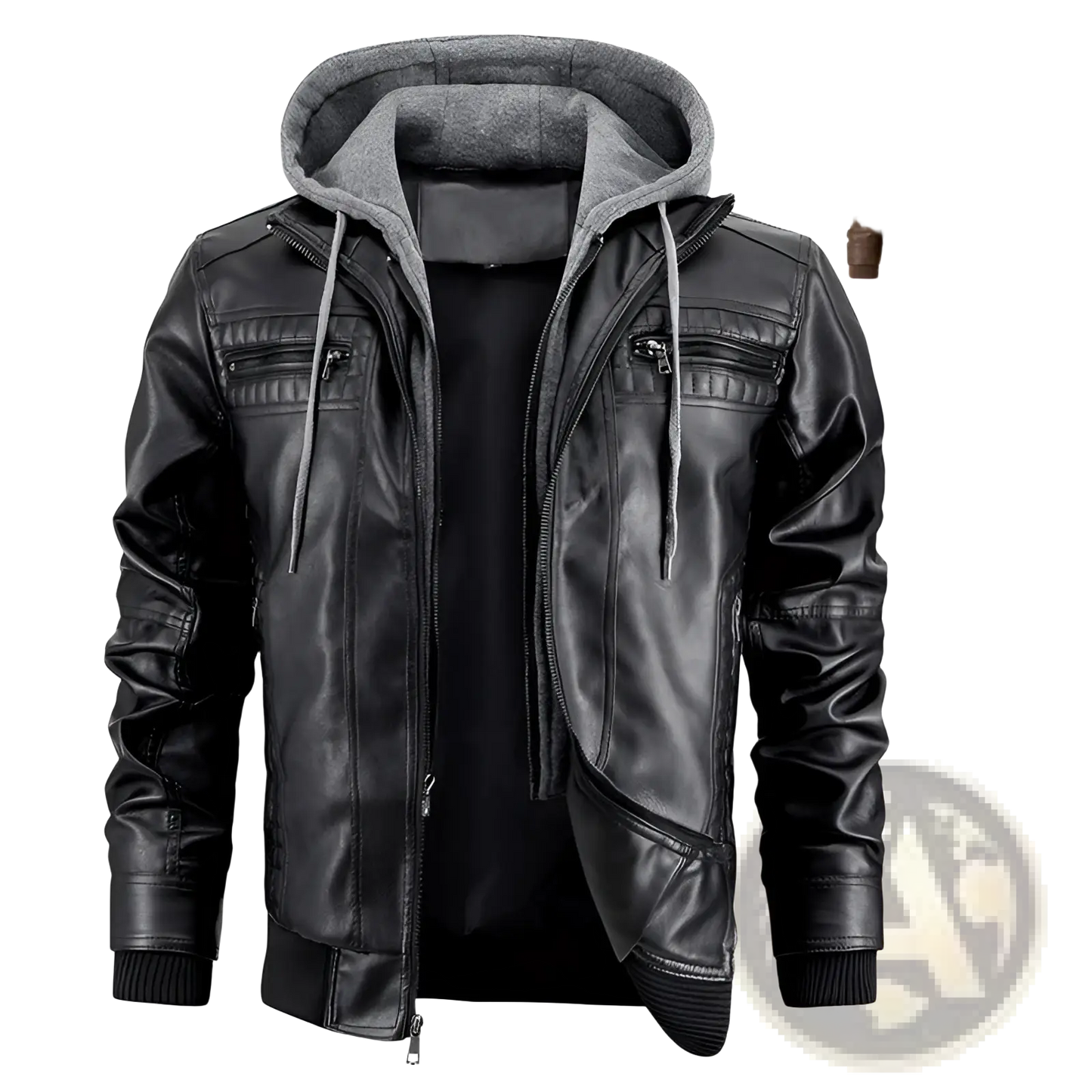 Men's Hooded Pu Leather Jacket with Fleece Lining