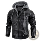 Men's Hooded Pu Leather Jacket with Fleece Lining