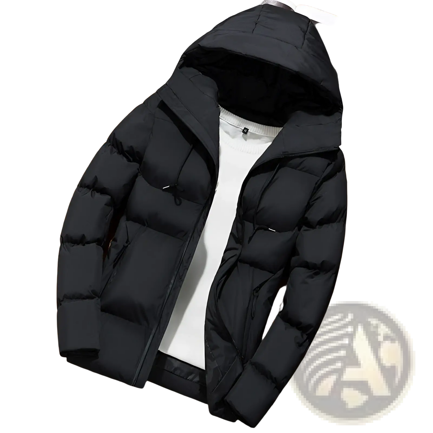 Men's Hooded Quilted Puffer Jacket with Zipper Closure
