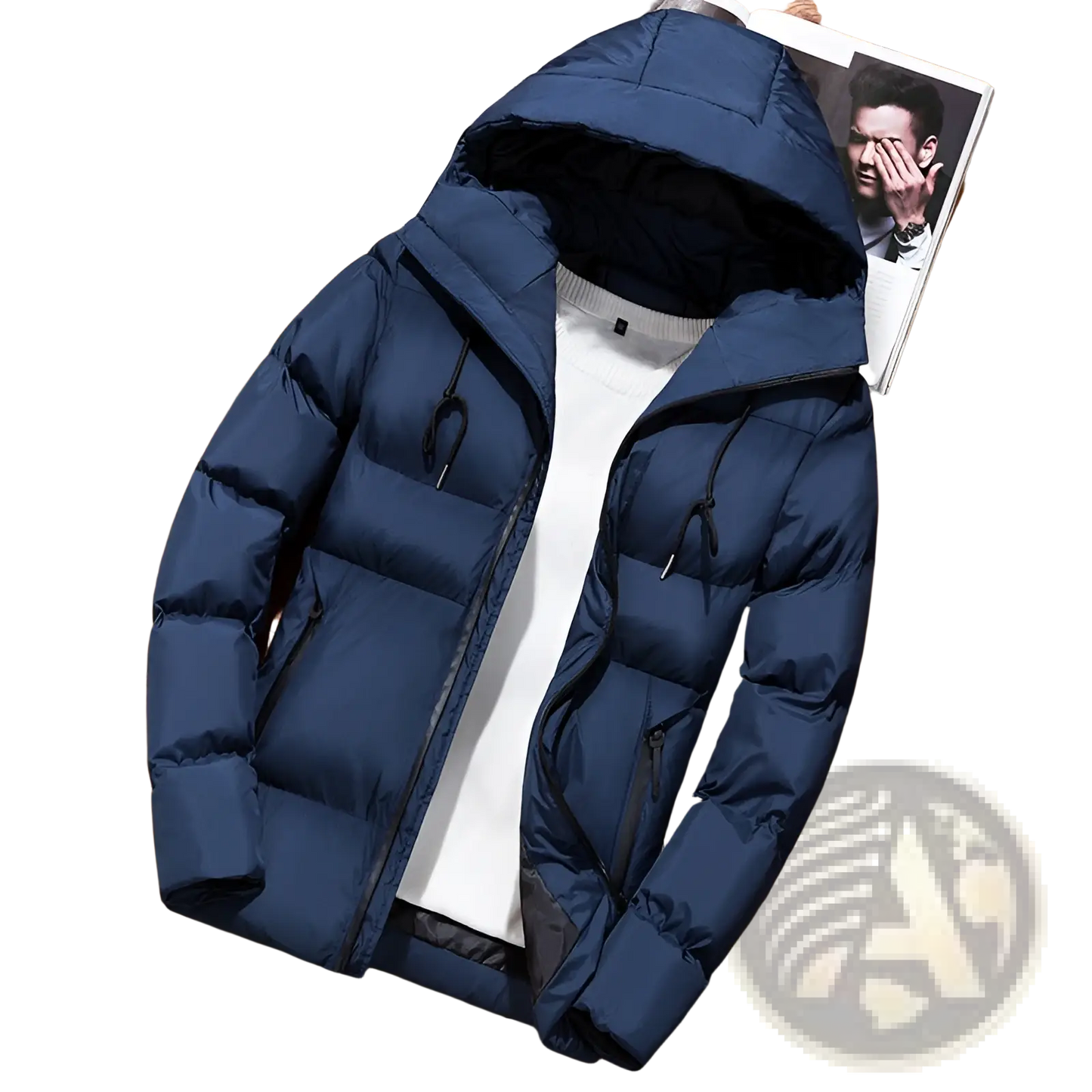 Men's Hooded Quilted Puffer Jacket with Zipper Closure